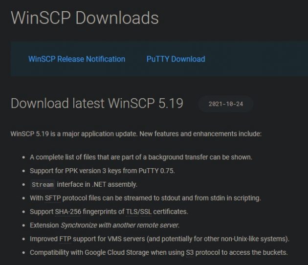 قائمة نسخة winscp